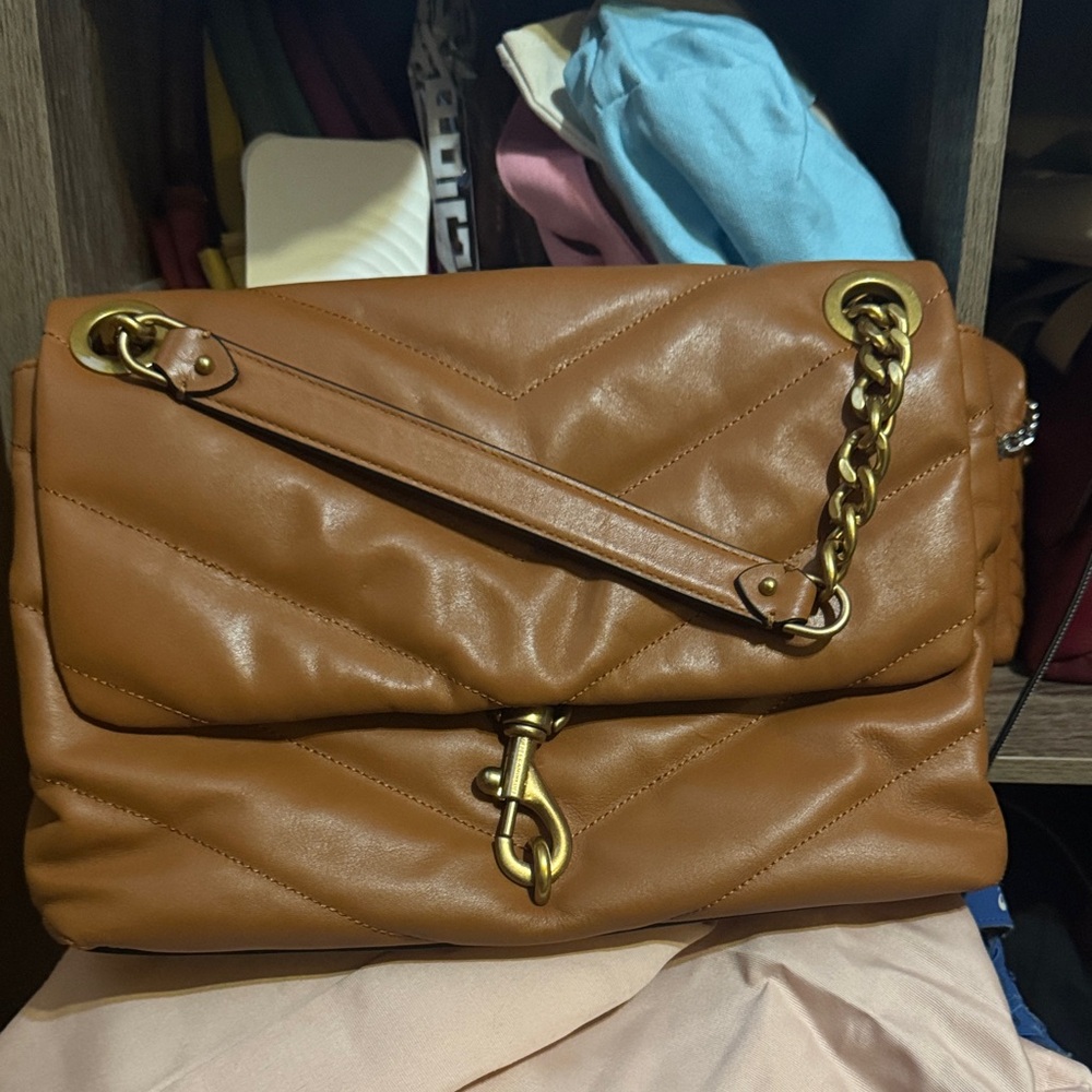 Brown Quilted Chain Strap Bag